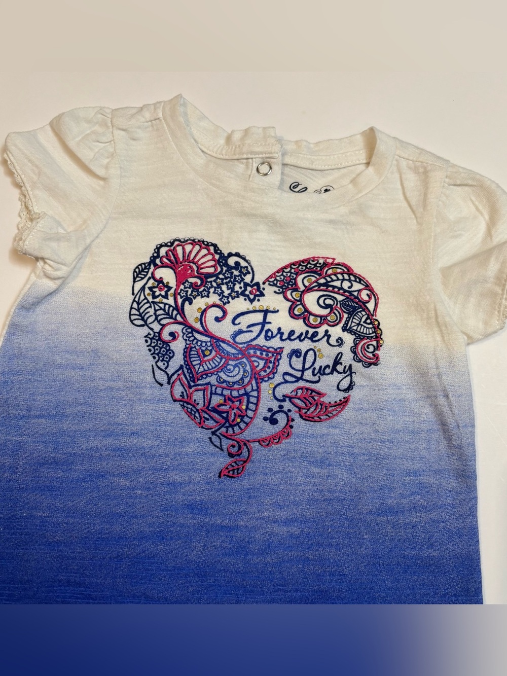 Lucky Brand White to Blue Ombre Heart Graphic Tee - Picture 2 of 6